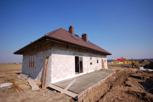 A single house being built