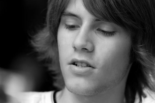 Young man portrait in black and white