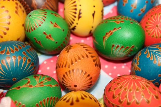 Painted eggs are decorated by various techniques before Easter