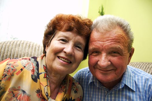 Happy senior couple in home