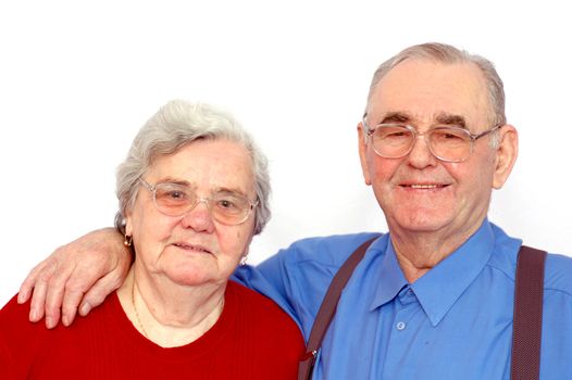 Elderly happy couple isolated on white background