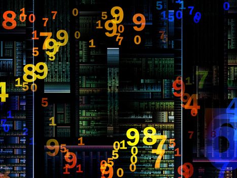 Elegant detailed grid lines and numbers rendered as background on the subject of science, technology, geometry and mathematics