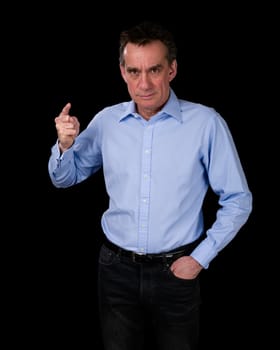 Angry Middle Age Business Man Pointing Finger Black Background
