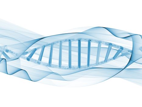 Organic DNA spiral rendered in light blue against light background