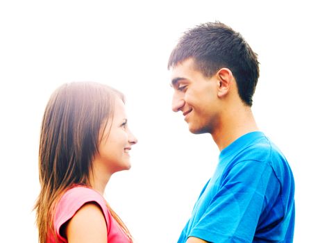 Young couple in love looking each other deeply in the eyes