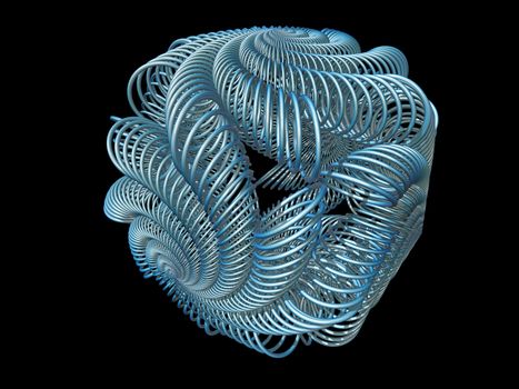 Interplay of three dimensional fractal forms rendered against plain background