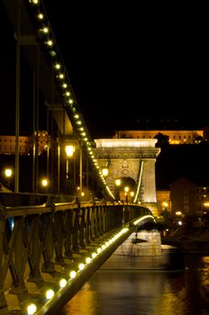 view of Chain bridge in Budapest at night