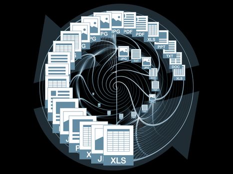 Interplay of document icons and abstract elements on the subject of office, document processing and business