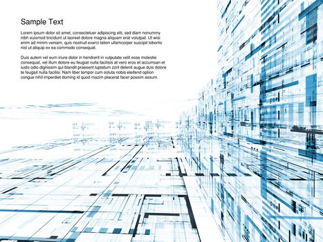 Conceptual interplay of perspective lines, shapes and symbols on the subject of business transactions, data processing, telecommunications and Internet.