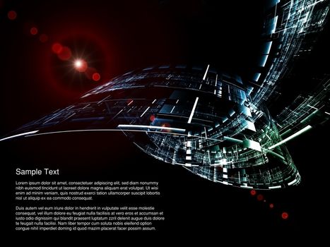 Conceptual interplay of perspective lines, shapes and symbols on the subject of business transactions, data processing, telecommunications and Internet.