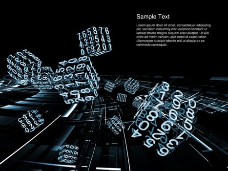 Interplay of symbols and forms in three dimensional  space on the subject of modern technologies