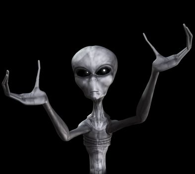A grey Alien with its hands outreached.