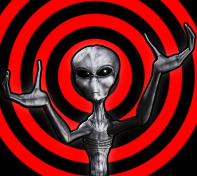 A grey Alien with its hands outreached.