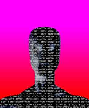 A Robot head with binary artificial intelligence.