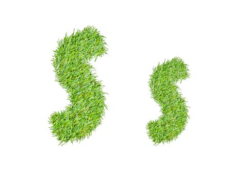 Alphabet from the green grass. isolated on white