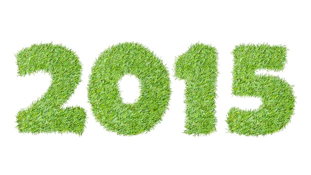New year 2015 from the green grass, isolated on white