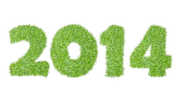 New year 2014 from the green grass, isolated on white