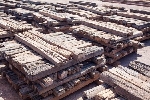 stack of chock wood for train, construction site