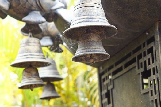 Wind chime hanging on a Chinese temple 