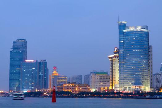 China Xiamen night view from Gulangyu island 