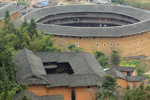 Fujian Tulou in China, old building overview 