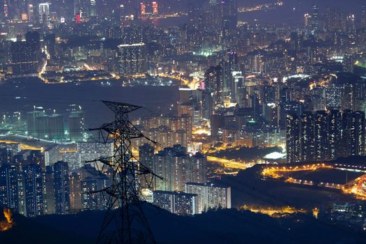 city at night, view from mountain