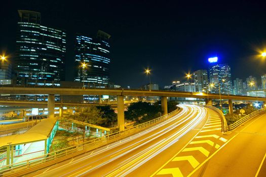 Highway at night in modern city 