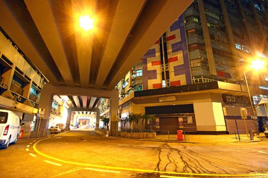 traffic downtown area at night, hongkong