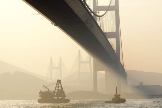 bridge in sunset , under view