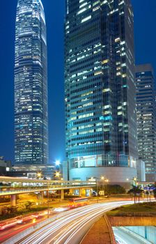 Modern Urban City with Freeway Traffic at Night, hong kong