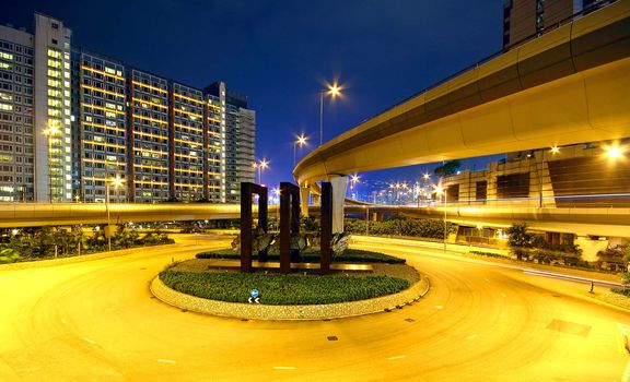 Roundabout in city at night 