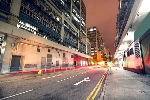traffic downtown area at night, hongkong
