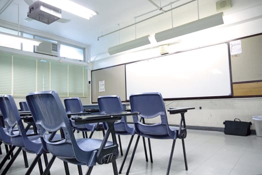 empty classroom with chair and board