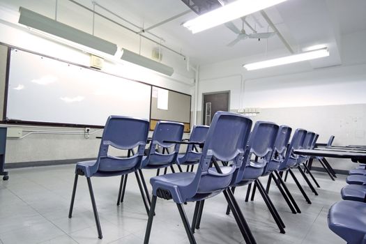 empty classroom with chair and board