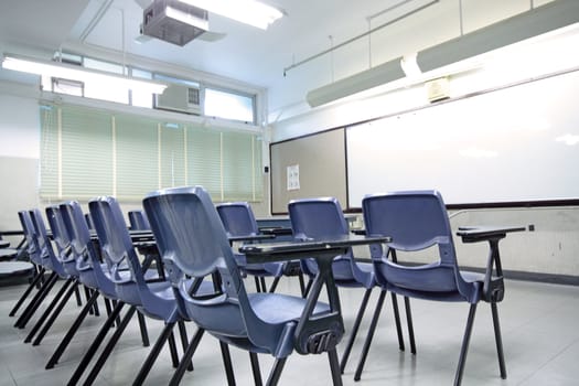 empty classroom with chair and board