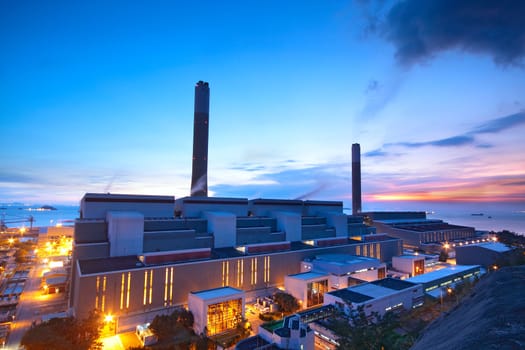 coal power station and night blue sky 
