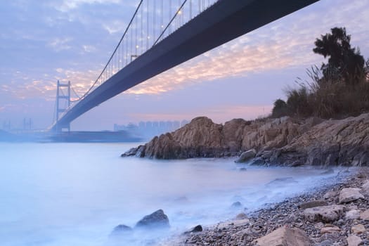 long bridge in sunset hour