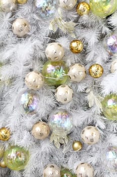 background made of christmas balls and tinsel 