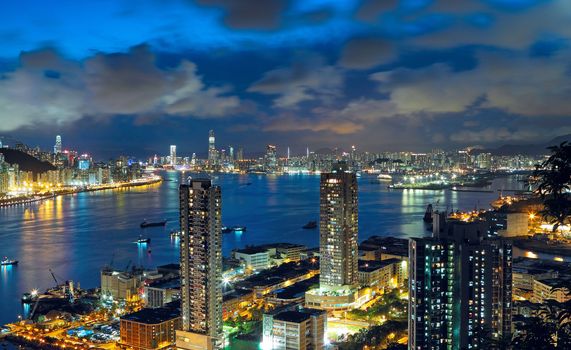 hong kong night , modern city in asia 