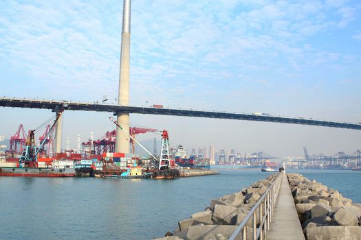 highway flyover and breakwater