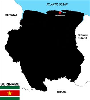 very big size suriname political map illustration