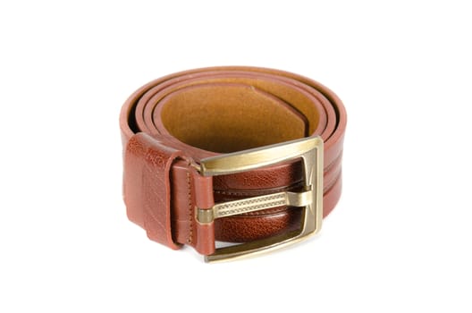 Men's leather belt on a white background