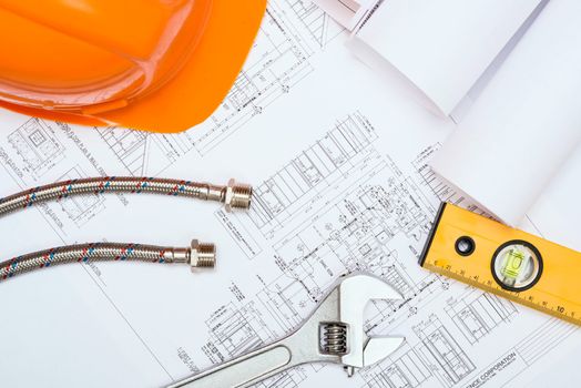 plumbing and drawings are on the desktop, workspace engineer