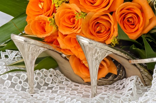 Women's Sandals, roses and hearts of crystal