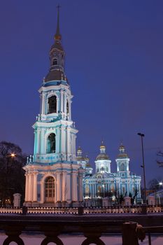 night vertical view of St. Nicholas cathedral. St. Petersburg, Russia