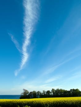 Beautiful cloudscape clouds formation over fields and seascape