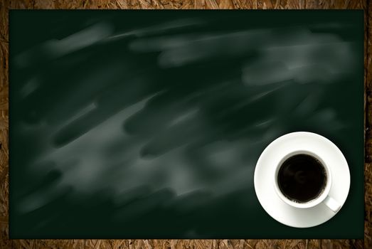 Coffee cup on blackboard background, Coffee shop concept 