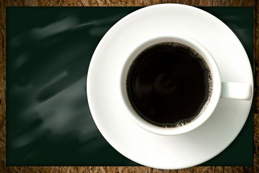 Coffee cup on blackboard background, Coffee shop concept 