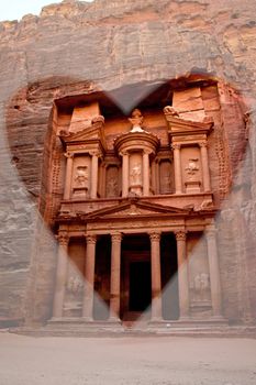 Monastery in Petra Jordan with a transparent heart