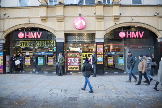 LONDON, UK - MARCH 16: Façade of HMV store in Piccadilly Circus. The famous chain opened its first store in 1921 and went into administration in January 2013. March 16, 2013 in London.